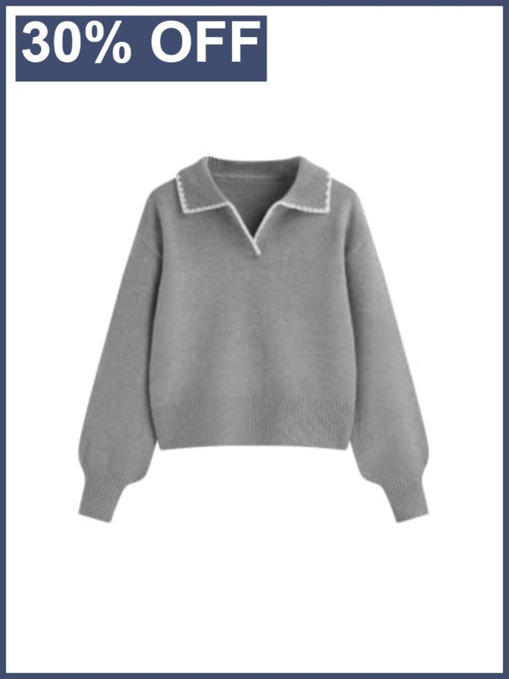Women's Crop Polo Pullover Sweater with Crochet Trim Knit Top